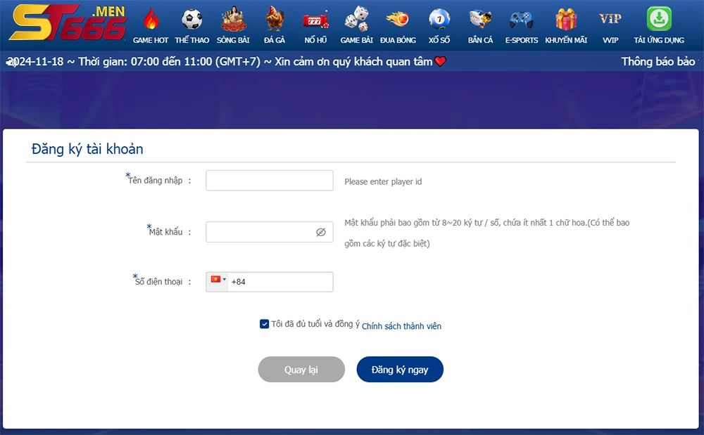 Truy cập vào trang web chính thức của ST666