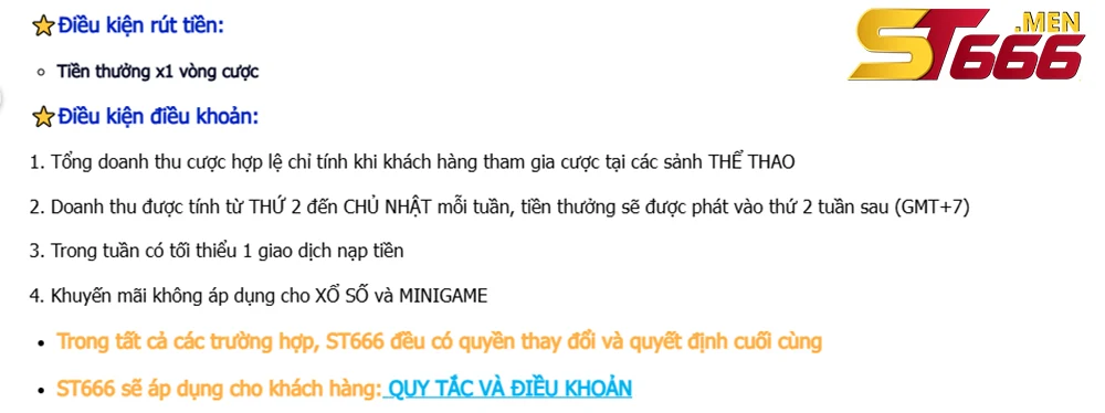 Khuyến mãi tích lũy thể thao tại ST666