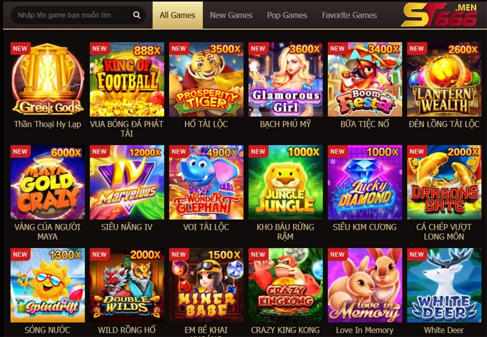 ST666 cung cấp nhiều trò chơi slot hấp dẫn